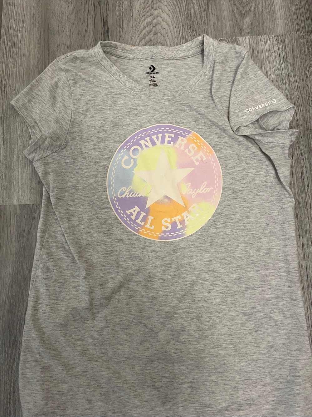 Converse Gray Tee with Pastel Rainbow All Star Logo